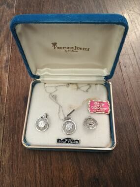 PRECIOUS JEWELS by Milano Vtg Silver Filagree Necklace Earrings Set Gold Filled